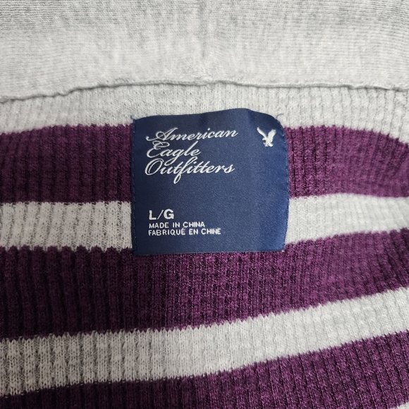 American Eagle plum gray waffle thermal cardigan size large - Picture 6 of 7